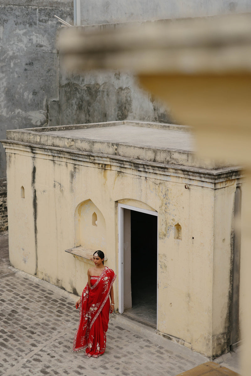 Red Embroidered Saree