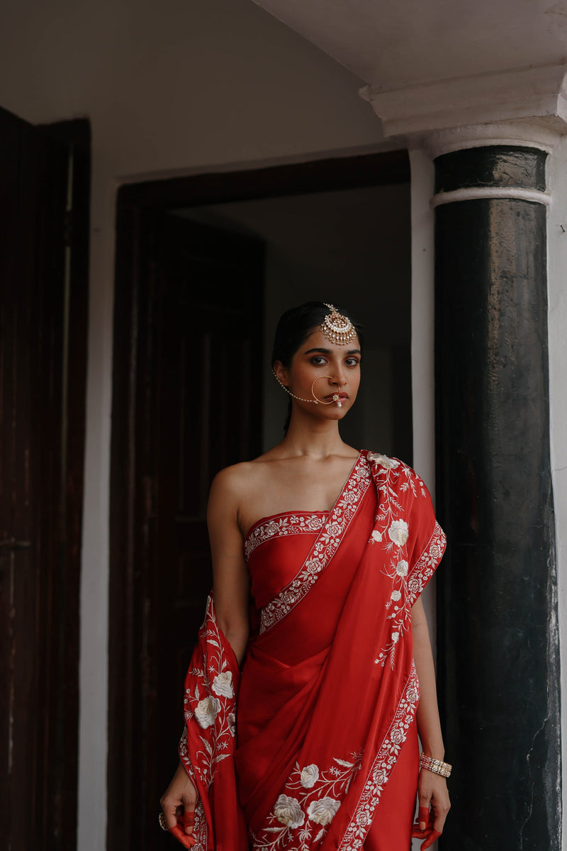 Red Embroidered Saree