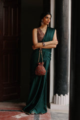 Hand Embroidered Blouse with Bottle Green Saree