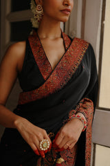 Black Hand Embroidered Paisley Saree