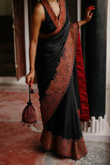 Black Hand Embroidered Paisley Saree