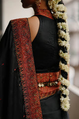 Black Hand Embroidered Paisley Saree