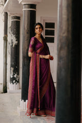 Wine Embroidered Saree