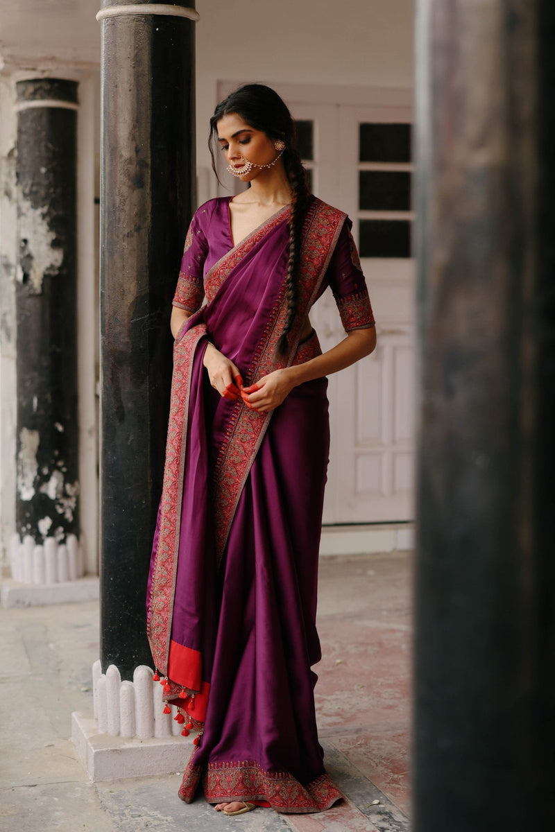 Wine Embroidered Saree