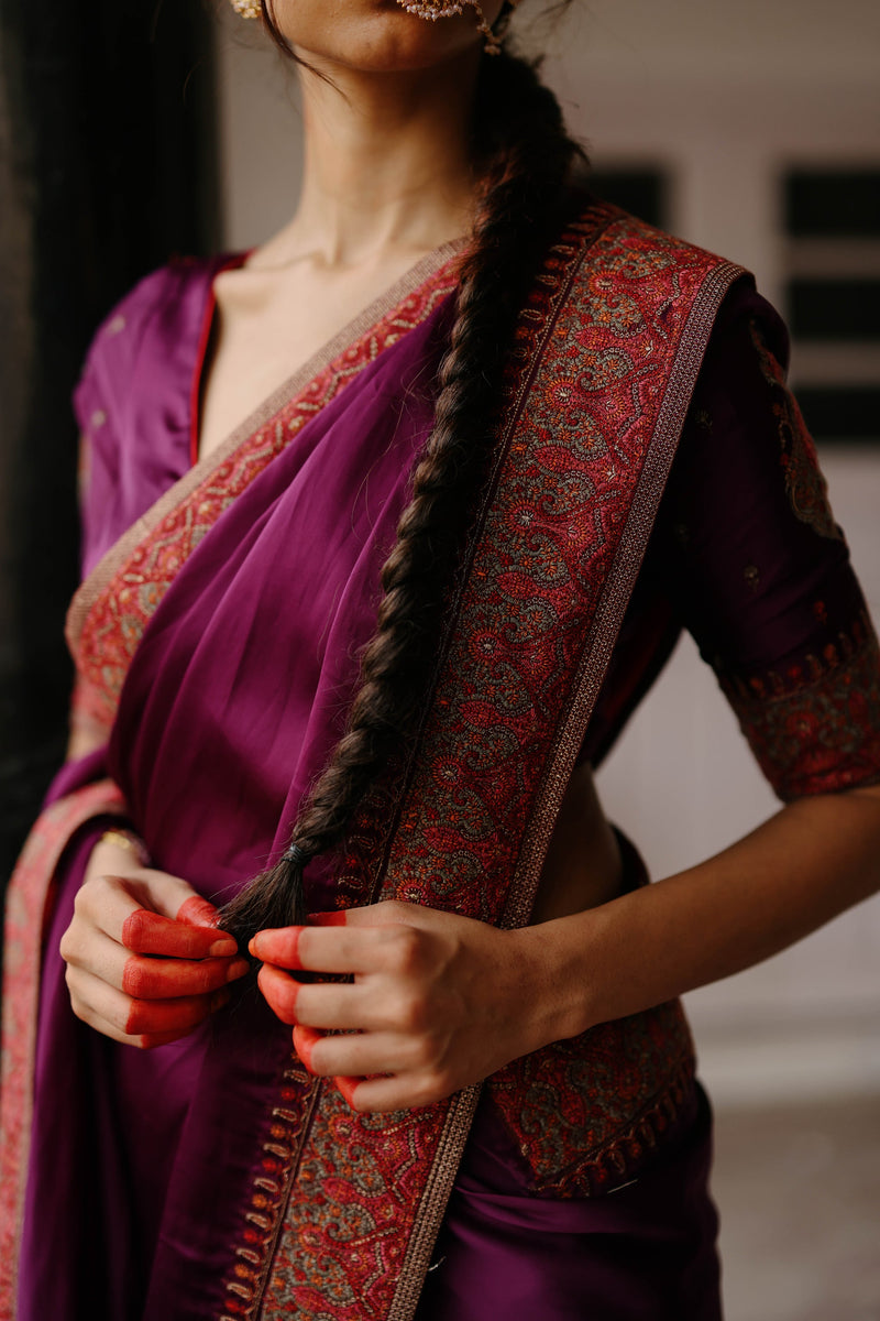 Wine Embroidered Saree