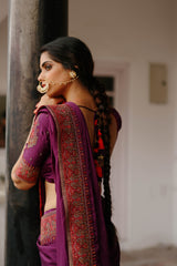 Wine Embroidered Saree