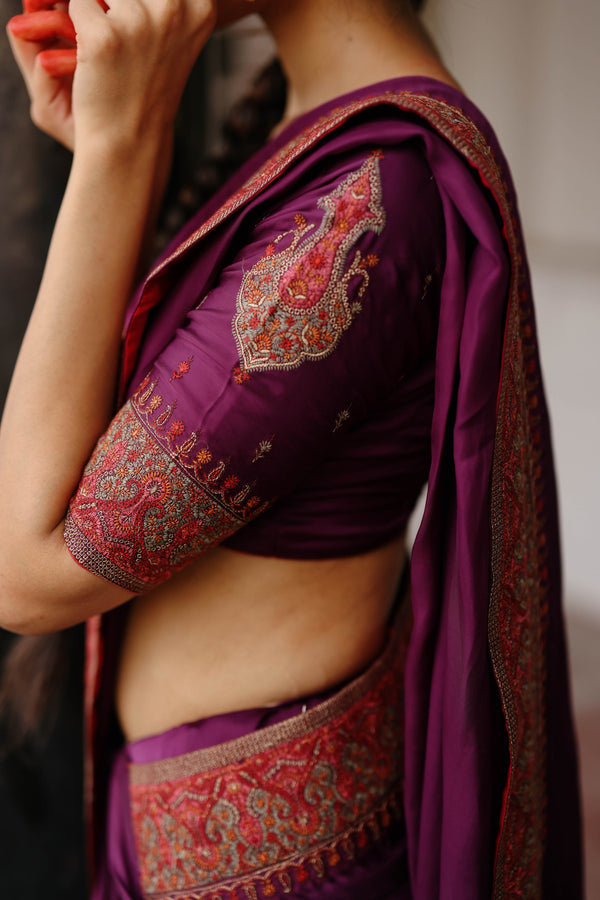 Wine Embroidered Saree