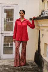 Scarlet Shirt with Embroidered Bell Bottoms