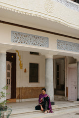 Teal Blue Velvet Embroidered Set with Contrast Wine Dupatta