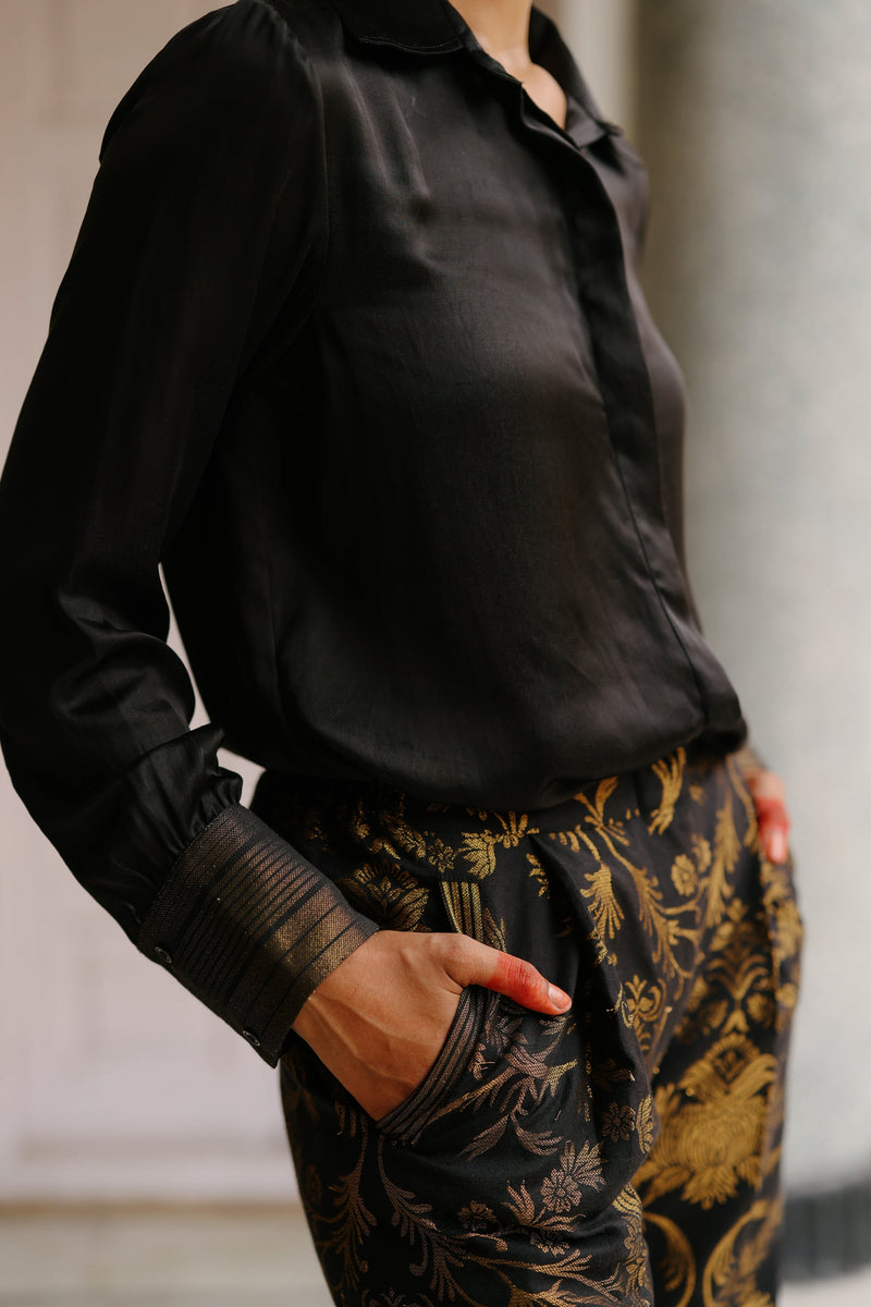 Black Shirt with Brocade Pants