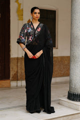 Black Floral Jacket with Saree