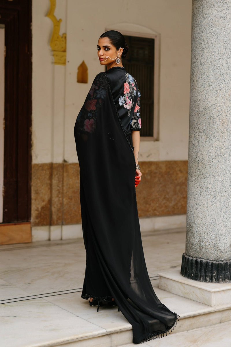 Black Floral Jacket with Saree