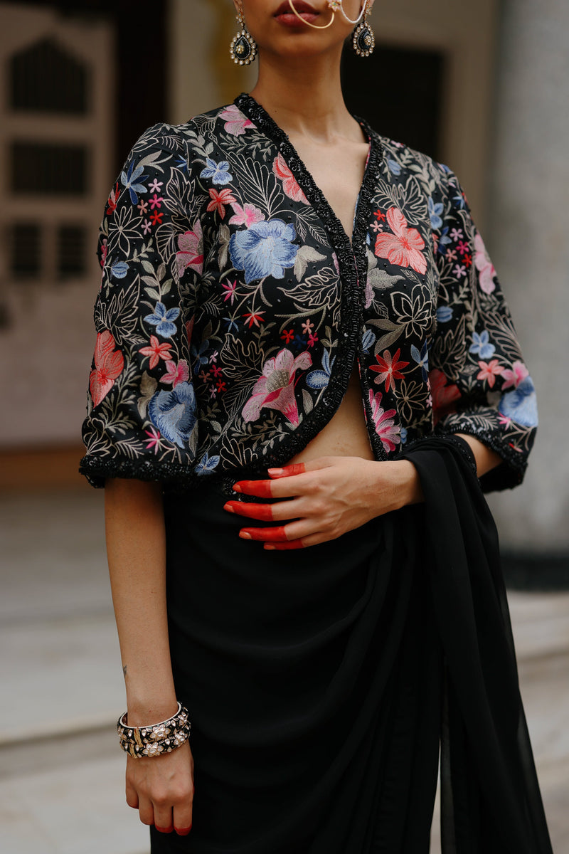 Black Floral Jacket with Saree