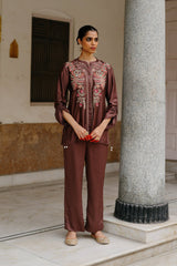 Brown Multi Fusion Embroidered Set