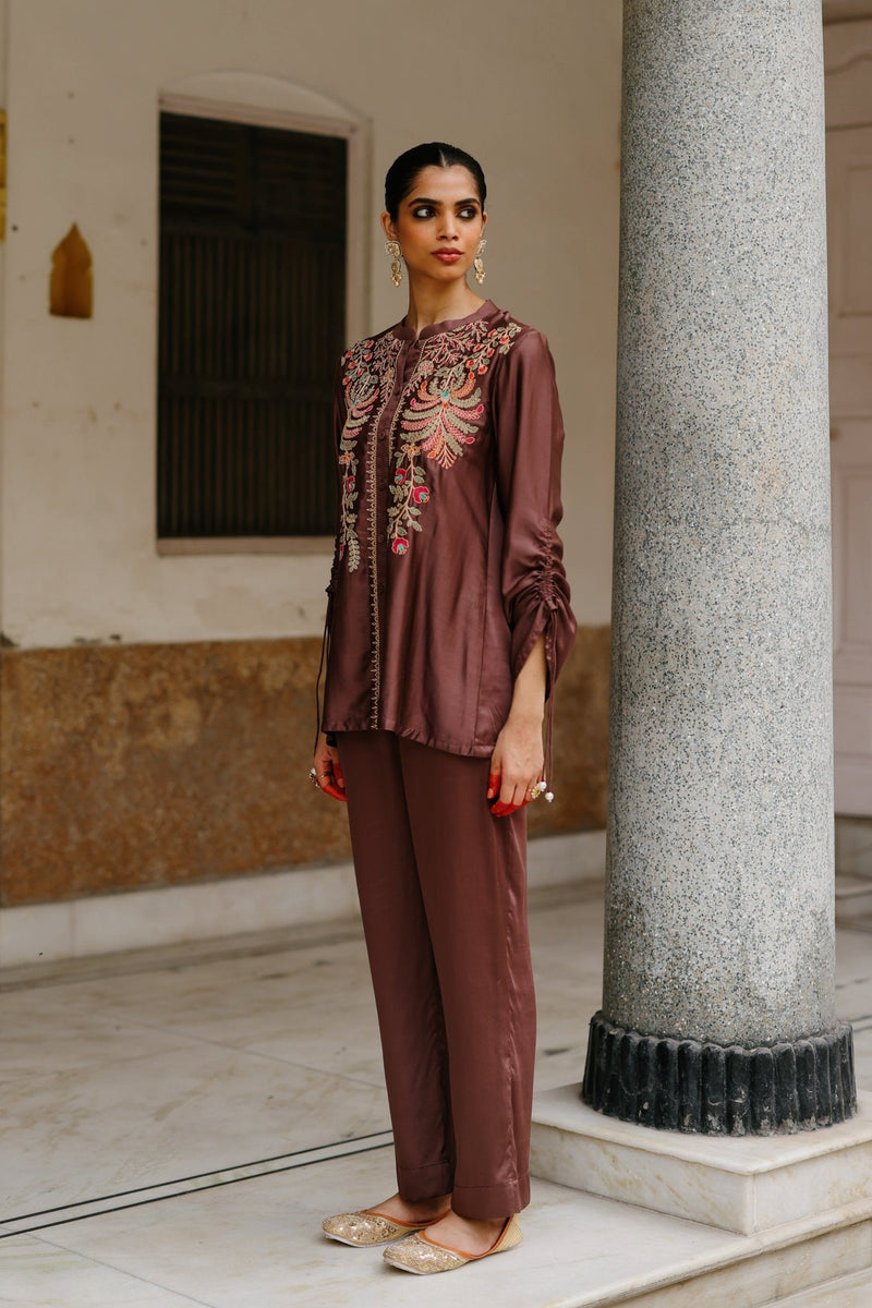 Brown Multi Fusion Embroidered Set