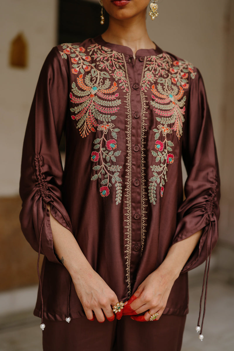 Brown Multi Fusion Embroidered Set