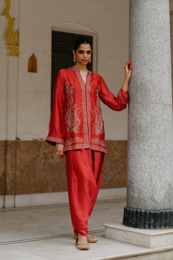 Rust Embroidered Dhoti Set