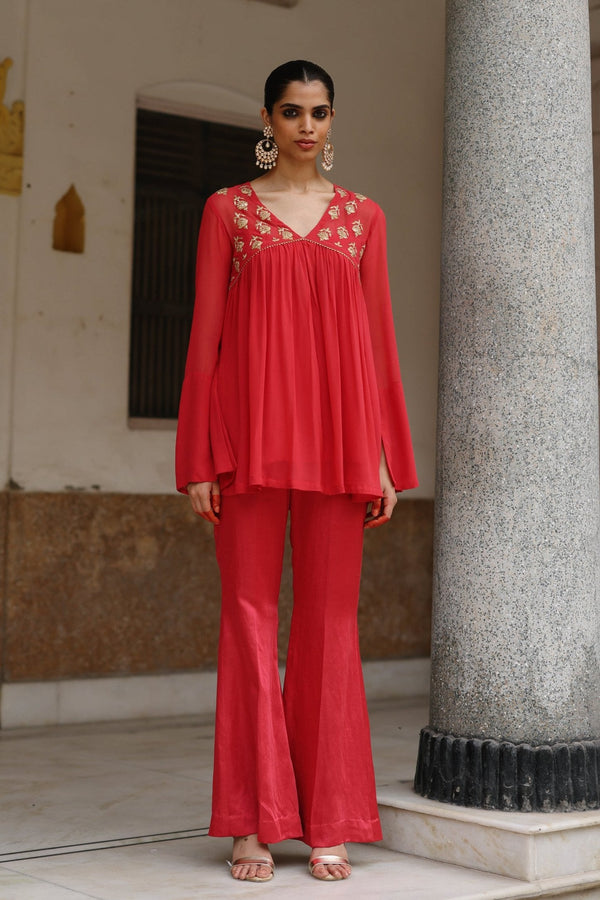 Scarlet Embroidered Top with Bell Bottoms