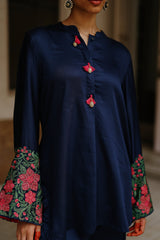 Parv Navy Embroidered Set with Flared Pants