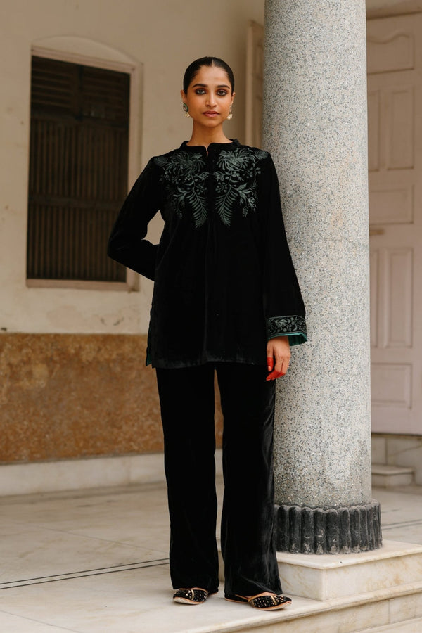 Parv Black Velvet Co-ord with Embroidery