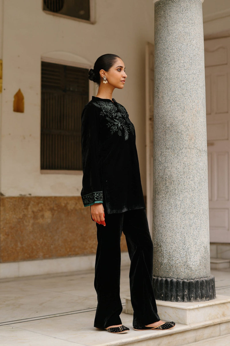 Parv Black Velvet Co-ord with Embroidery