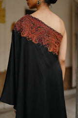 Black Embroidered One Shoulder Set