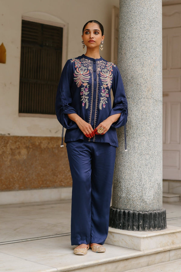 Navy Blue Multi Fusion Embroidered Set