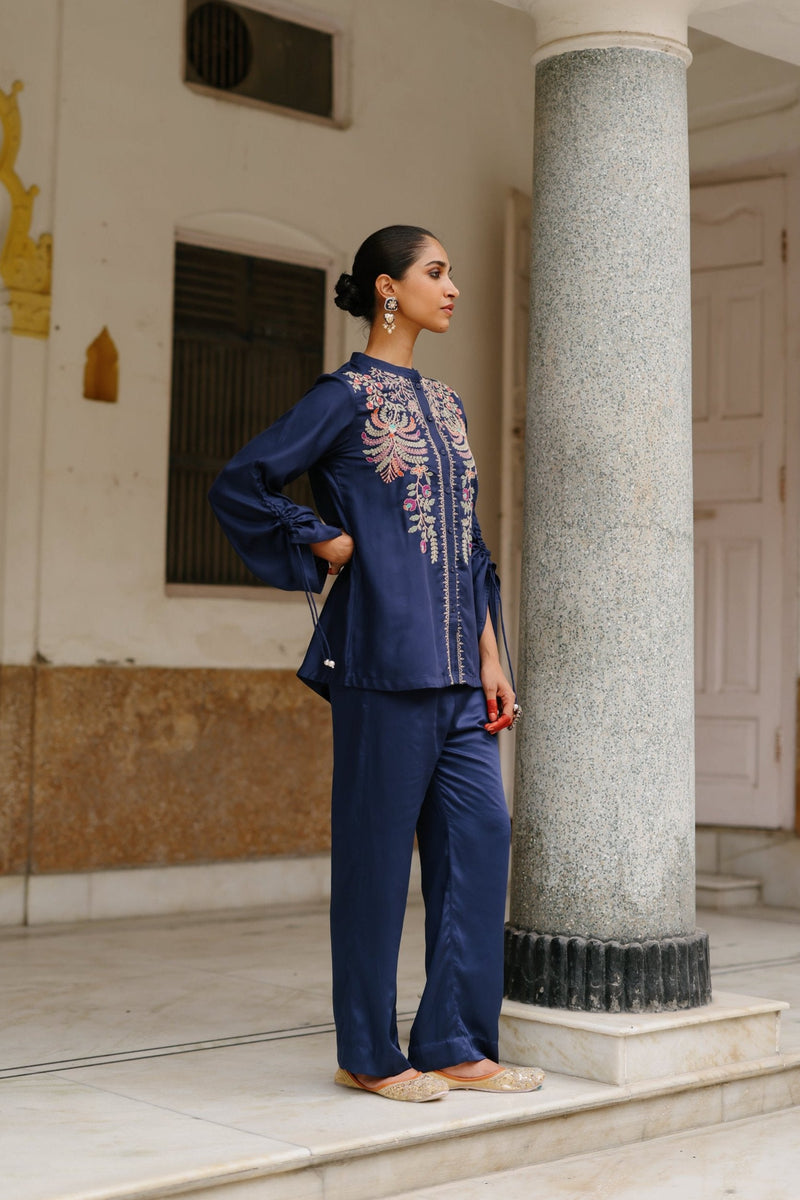 Navy Blue Multi Fusion Embroidered Set