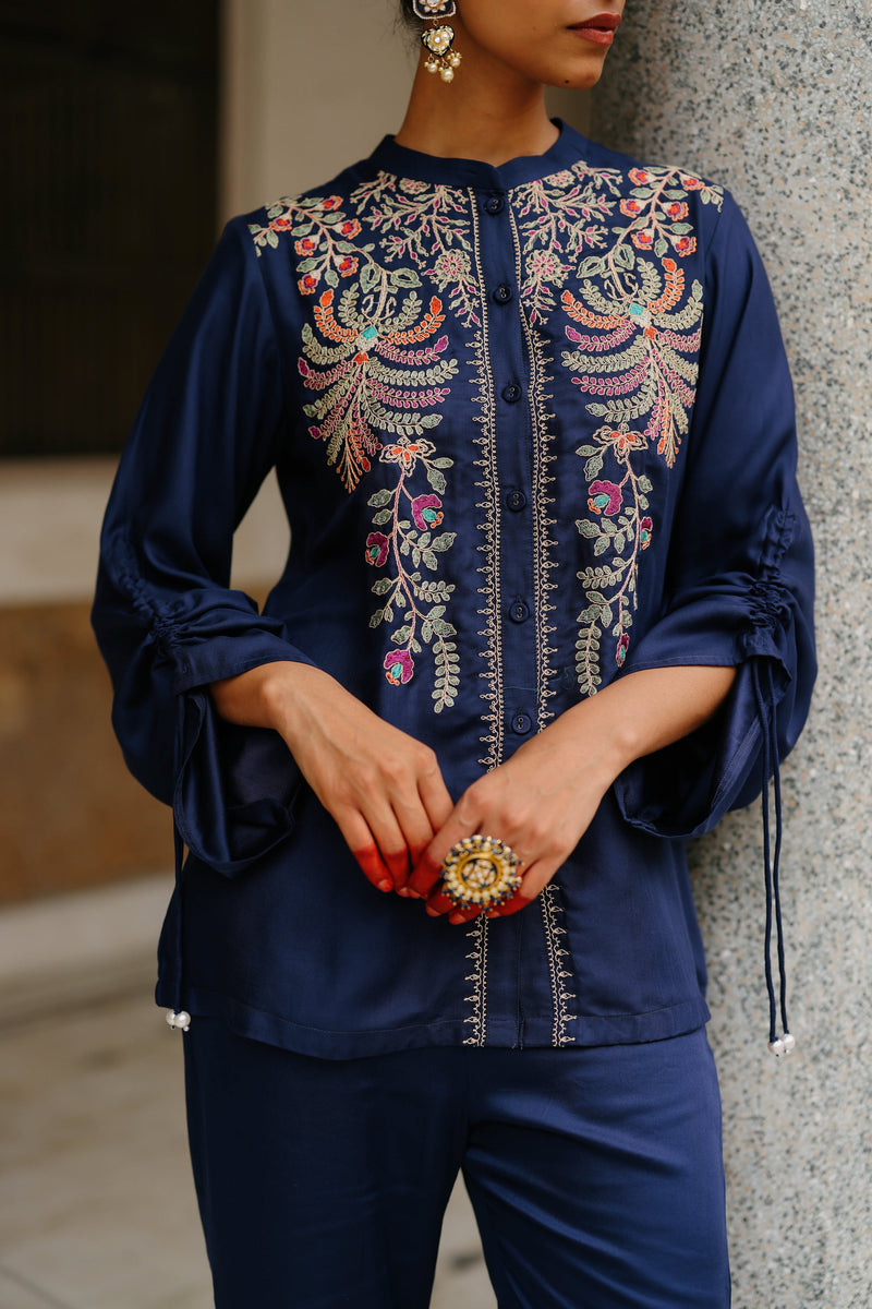 Navy Blue Multi Fusion Embroidered Set