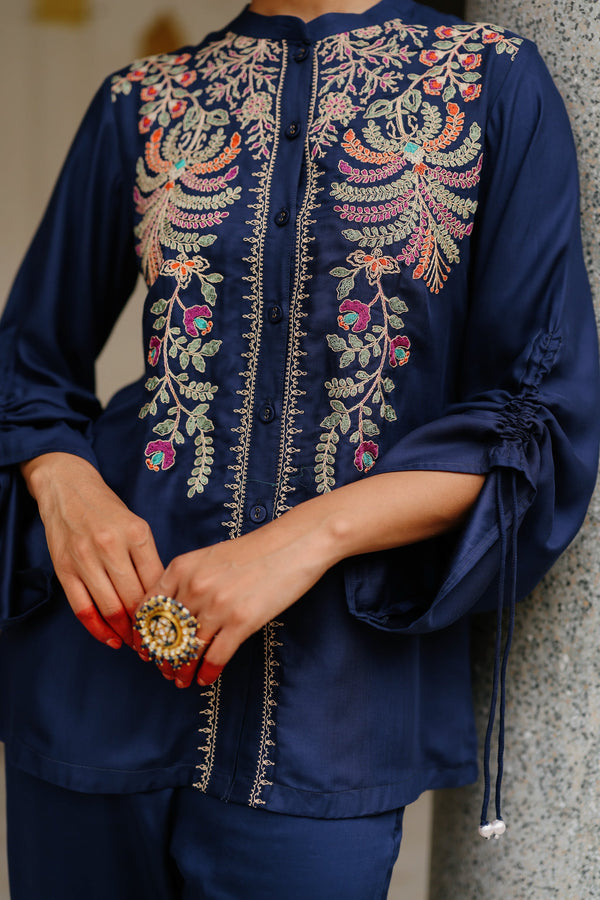 Navy Blue Multi Fusion Embroidered Set