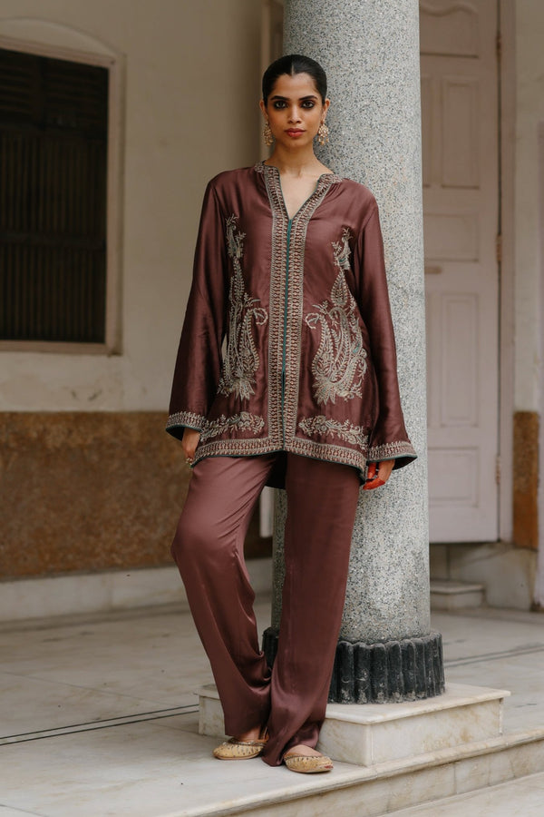 Parv Coffee Brown Embroidered Set