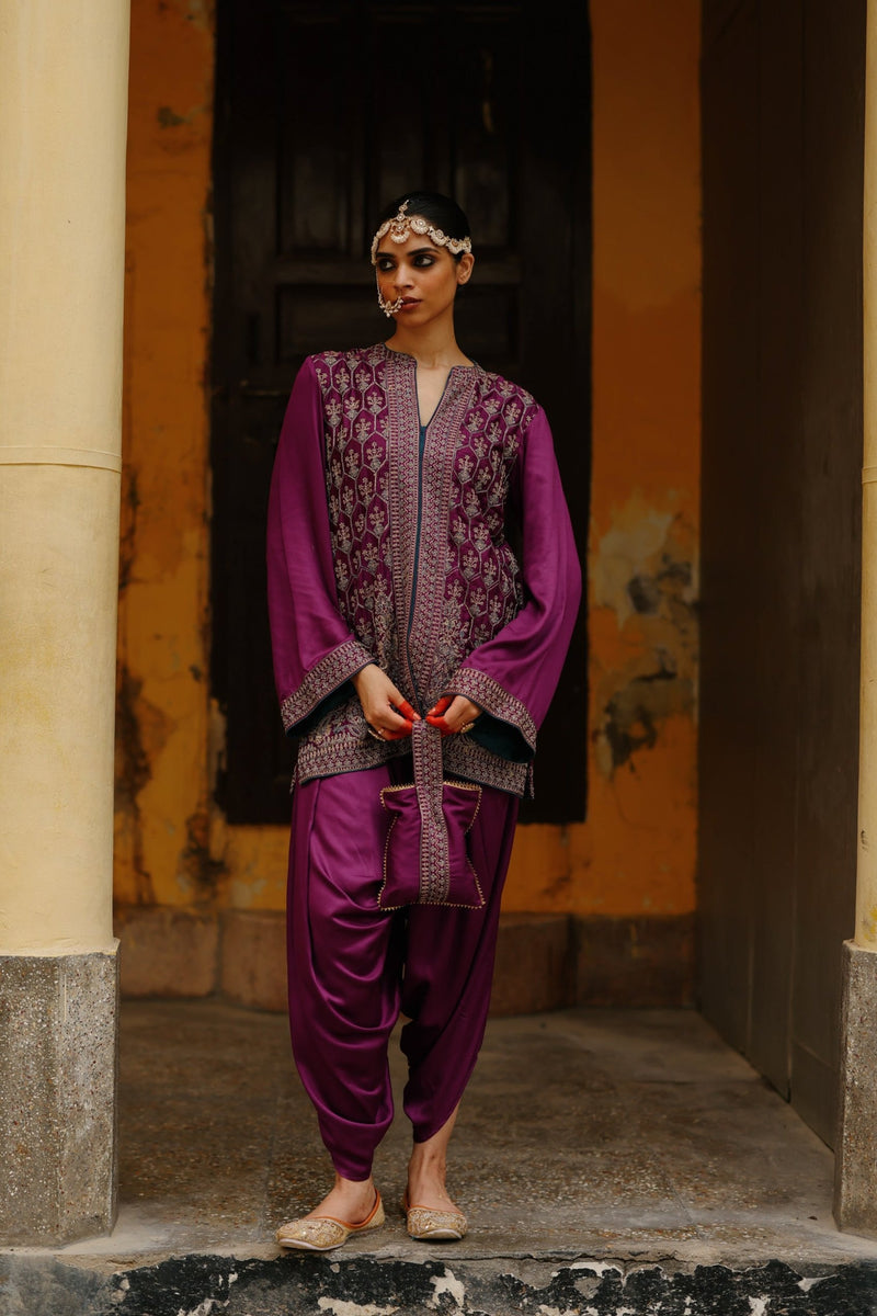 Parv Wine Embroidered Suit Set