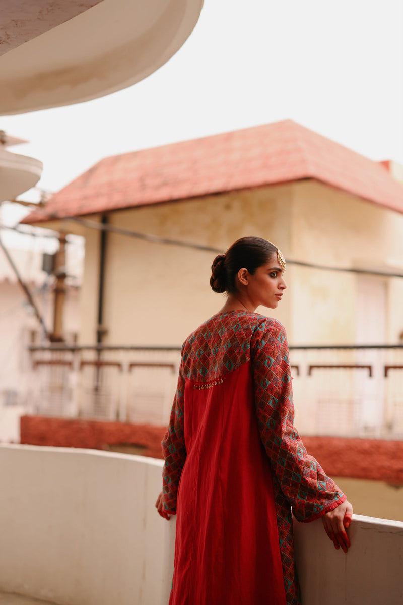 Crimson Hand Embroidered Jacket Set