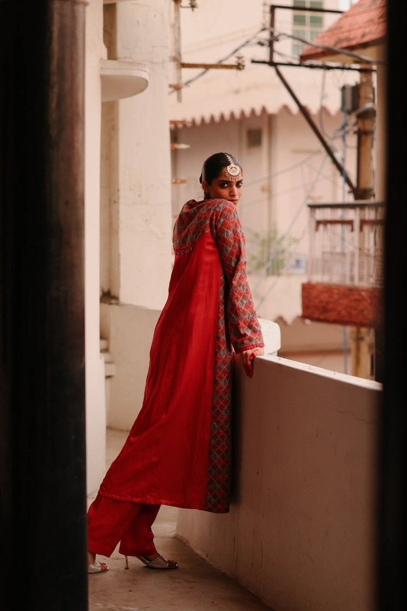 Crimson Hand Embroidered Jacket Set