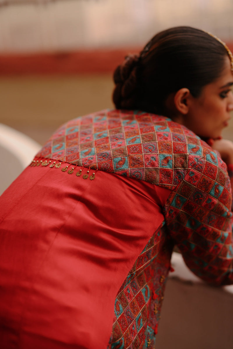 Crimson Hand Embroidered Jacket Set