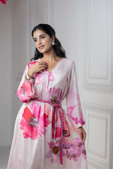 Pink Floral Printed Dress for women- inching India