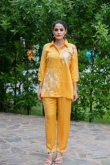  Yellow Floral Chanderi Ethnic Co-ord Set