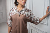 Brown Floral Embroidered Co-ord Set For Women -inching india 