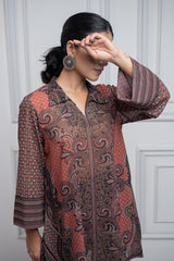 Rust Printed Co-ord Set for Women - inching india
