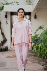 Light Pink Floral Embroidered Co-ord Set- Inchingindia