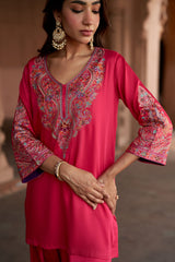 Jashn Hot Pink Aari Embroidered Salwar Set, hot pink aari paisley embroidered kurta salwar with organza dupatta, image 8 of 10