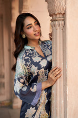 Jashn Navy Contrast Printed Co-ord Set, navy paisley print modal tunic with straight pants, image 4 of 11