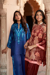 Jashn Maroon Printed Salwar Set styled with Jashn Indigo Paisley Printed Co-ord Set, maroon paisley print modal kurta with solid salwar