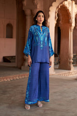 Jashn Indigo Paisley Printed Co-ord Set, indigo paisley print modal tunic with wide-leg pants, image 2 of 13