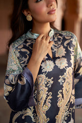 Jashn Navy Contrast Printed Co-ord Set, navy paisley print modal tunic with straight pants, image 10 of 11