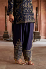 Jashn Navy Ikkat Brocade Salwar Set, navy ikkat brocade kurta with embroidered modal salwar, image 3 of 8