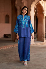 Jashn Indigo Paisley Printed Co-ord Set, indigo paisley print modal tunic with wide-leg pants, image 4 of 13