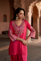 Jashn Hot Pink Aari Embroidered Salwar Set, hot pink aari paisley embroidered kurta salwar with organza dupatta, image 5 of 10
