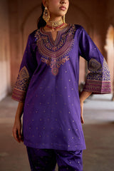 Jashn Purple Brocade Embroidered Salwar Set, purple brocade kurta salwar with embroidered patchwork and organza dupatta, image 8 of 9