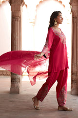 Jashn Hot Pink Aari Embroidered Salwar Set, hot pink aari paisley embroidered kurta salwar with organza dupatta, image 10 of 10